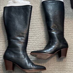 Frye Zippered Black Leather Tall Boots